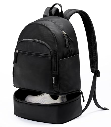 Uselike Waterproof Gym Backpack for Women Men with Shoe & Wet Pocket - Black