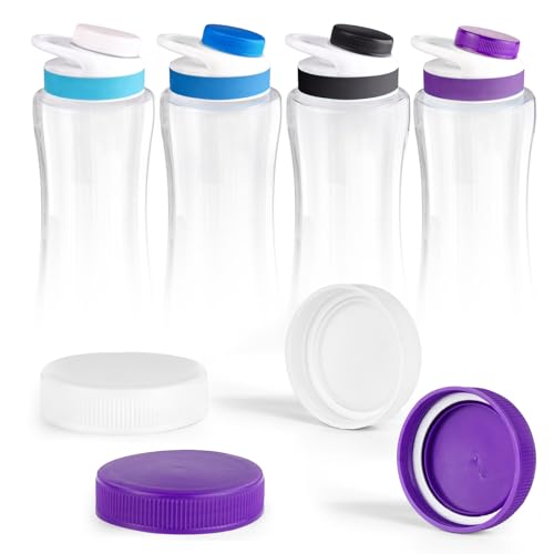 Leak-Proof Replacement Caps for Water Bottles - 4 Pack - Purple & White