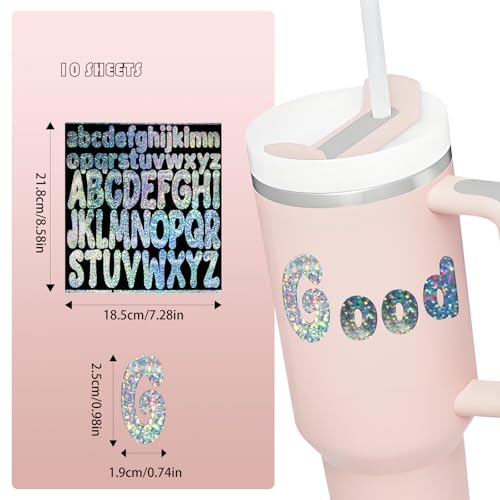 Glitter Letter Stickers for Personalizing Cups & Bottles - 10 Sheets