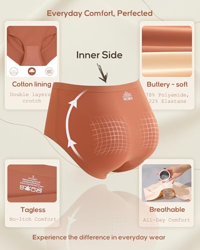 ROSYCORAL High Waisted Seamless Women's Briefs 6Pack XS-3XL in Large Coffee