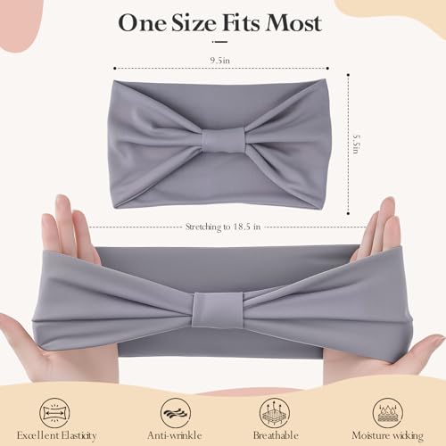 HSEM 6-Pack Wide Non-Slip Elastic Headbands for Women - Grey, Navy, Brown, White, Pink, Black