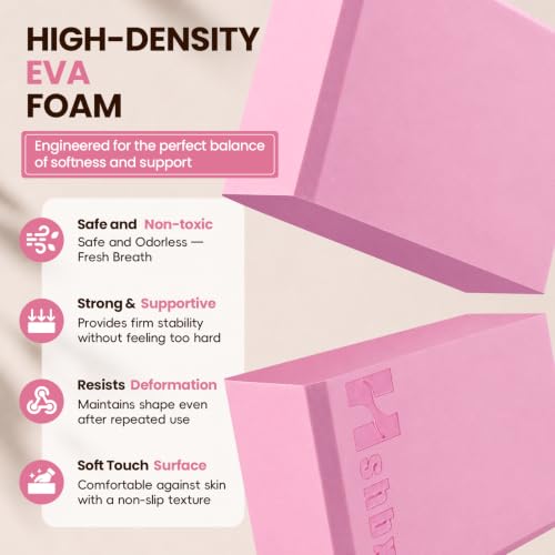 Yoga Blocks 2-Pack - High Density EVA Foam, Non-Slip, Pink