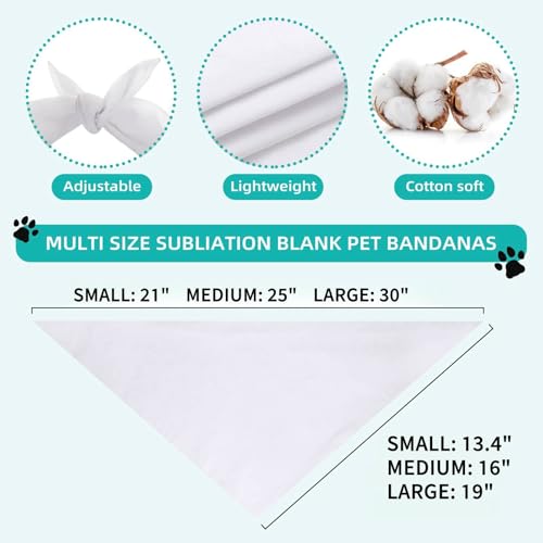 Large Blank Dog Bandana - 100% Cotton Triangle Scarf for DIY - White
