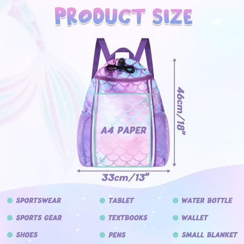 WAWSAM Mermaid Kids Drawstring Backpack with Bottle Pockets – Girls School & Travel Bag