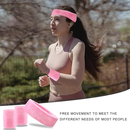 Sweat Band Set - 1 Headband & 2 Wristbands - Black & Pink