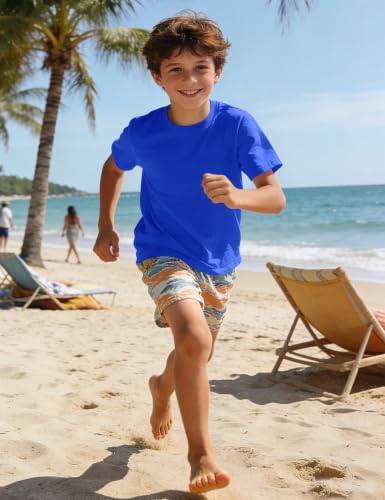 BOOPH Boys Short Sleeve T-Shirt, Royal Blue 11-12 Years Crewneck Cotton Tee