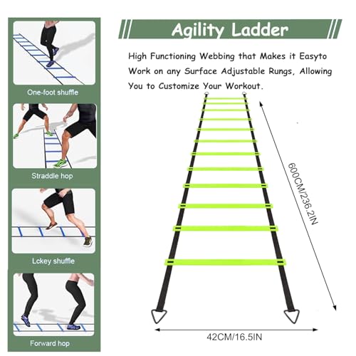 Agility Ladder Training Set - 20ft Ladder, 6 Poles, 8 Cones