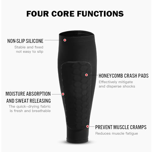 Soccer Shin Guards - Anti-Collision with Honeycomb Pads, 2 Pack - Black / Large