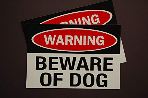 Beware of Dog Warning Stickers - 5" x 3.5" Waterproof Vinyl Decals (Set of 2)