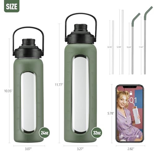 Kodrine 32oz Glass Water Bottle with 2 Lids - Olive