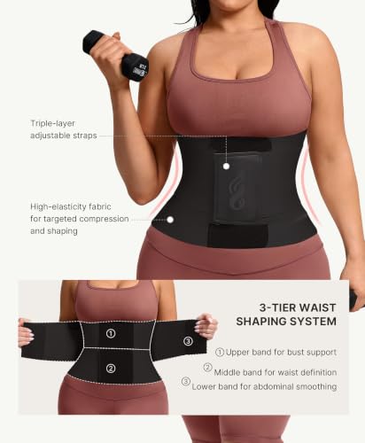Waist Trimmer Belt - Medium Black, Breathable Compression Body Shaper