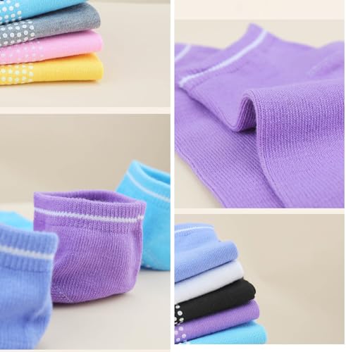 Non-Slip Yoga Socks for Women - 4 Pairs, Sizes 6-6.5 - Black, Pink, Grey, Blue