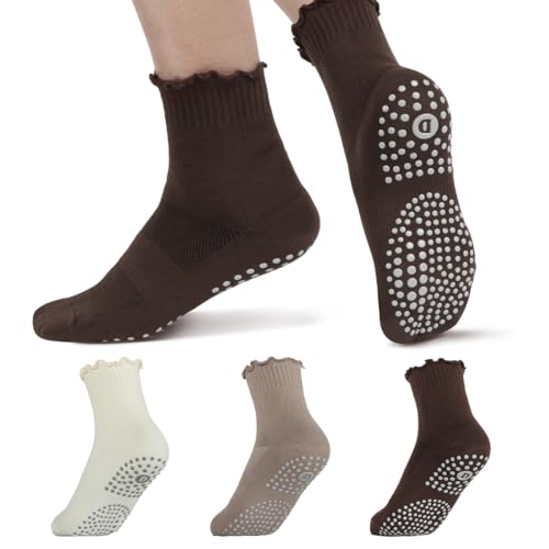 Non-Slip Pilates & Yoga Socks with Grips - Ruffle Crew - Multi01