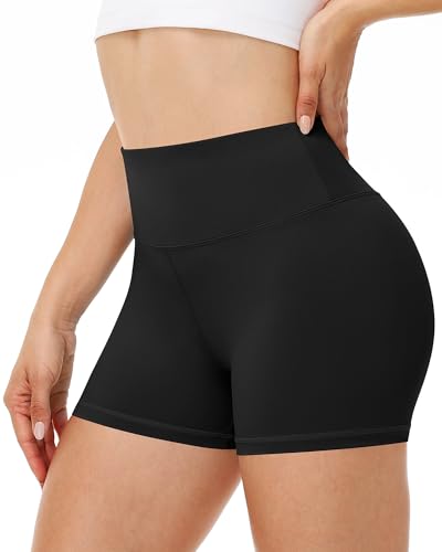 High Waisted Tummy Control Workout Biker Shorts - 3" / Small / Black