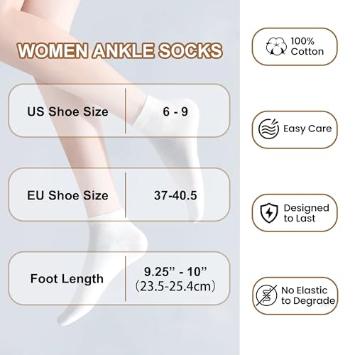 Women's Cotton Low-Cut Ankle Socks 7 Pairs White Size 6-9 RICOTNSOCS