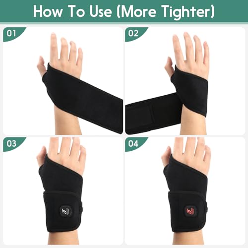 Heated Wrist Wrap Cordless, Wrist Heating Pad for Pain Relief, 3000mAh Rechargeable Wrist Warmers for Men Women, 3 Heat Levels Carpal Tunnel Wrist Brace with 30 Mins Auto-off (Black)
