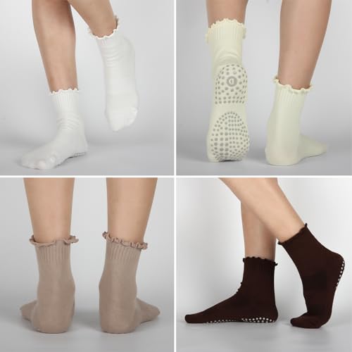 Non-Slip Pilates & Yoga Socks with Grips - Ruffle Crew - Multi01