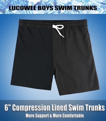 LUCOWEE Boys Swim Trunks 14-16 Black Ombre Quick Dry UPF 50+ Bathing Suit
