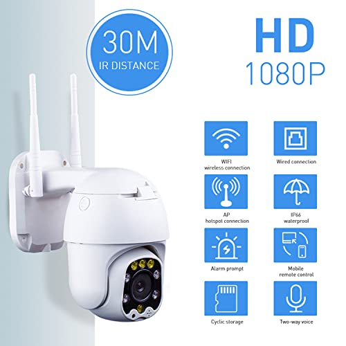 Outdoor PTZ WiFi IP Security Camera 1080P Home Surveillance Camera Pan/Tilt Two-Way Audio Motion Detection Color Night Vision Auto Tracking CamHiPro APP AT-200DW