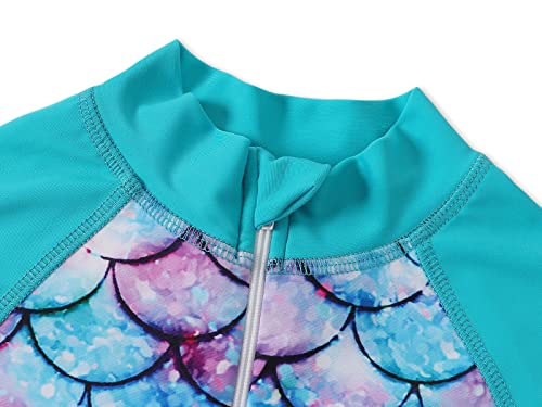 Kids One-Piece Swimwear Rash Guard - Mermaid/Floral - 7-8 Years / Blue