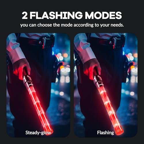 2 Pack 16 Inch Rechargeable Traffic Wand, Red Traffic Control Baton with 2 Flashing Modes, LED Safety Light Wand, Air Marshaling Wand for Airport, Parking, Car Directing