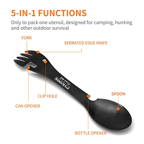 5-in-1 Tactical Spork - Stainless Steel Camping Utensil, Black