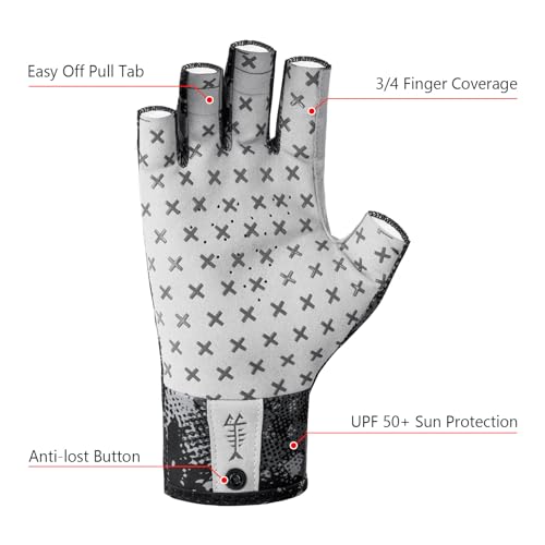 UPF 50+ Sun Gloves - Breathable 3/4 Finger Anti-Slip - Black Sport Camo / Large