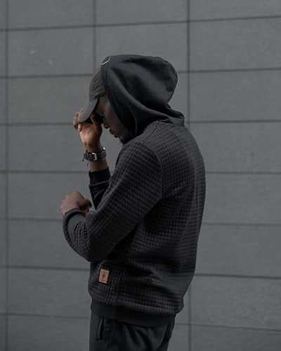 COOFANDY Men's Hooded Sweatshirt Large Black Casual Long Sleeve Waffle Knit Pullover