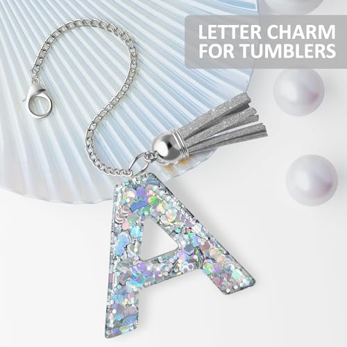 Silver Letter Charm - Bling Tumbler Handle Accessory - Letter A