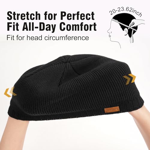 Wmcaps Black Fleece Lined Beanie Hat for Men Women - Warm Winter Skull Cap