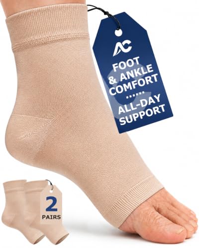 Beige Ankle Compression Socks 2 Pack for Men & Women - Foot Arch Support, Open-Toe, Large-X-Large