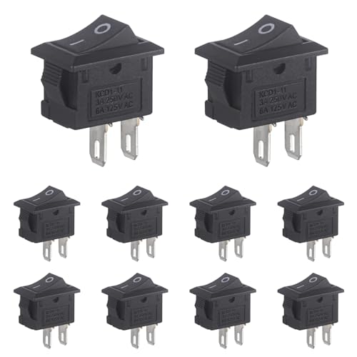 10pcs Mini SPST Rocker Switch 2 Pin ON-OFF 15mm - Black