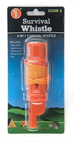 5-in-1 Survival Whistle with Compass, Fire Starter & Mirror - Orange - 1 Piece