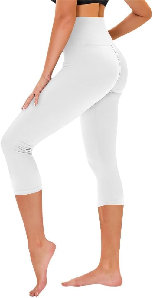 TNNZEET Capri Leggings - High Waisted Yoga Pants with Tummy Control & Pockets in Black