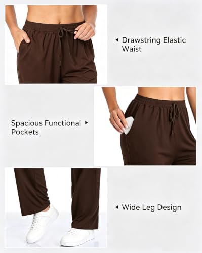 OPIBOO Women’s Yoga Sweatpants Wide Leg with Pockets, X-Large, Coffee