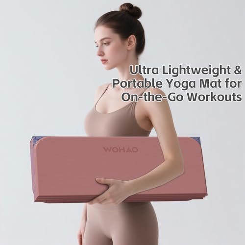 7-Fold Yoga Mat 70"x24" - 1/2 Inch Thick, Portable TPE - Pink + Navy