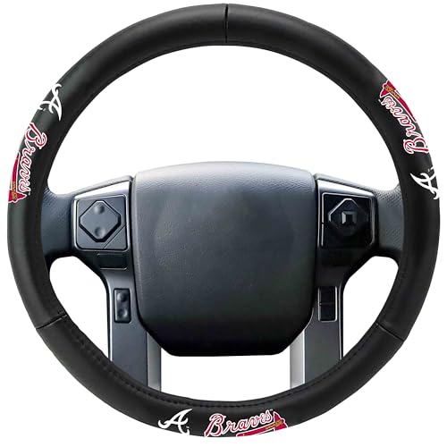 Genuine Leather Steering Wheel Cover - Atlanta Braves Logo