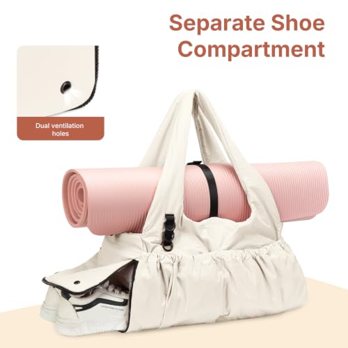 Yoga Mat Bag with Adjustable Strap - Beige Gym Bag for Women