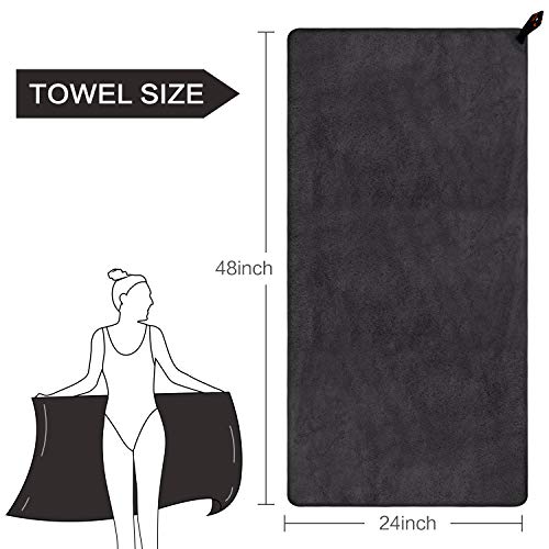 SUNLAND Microfiber Gym & Beach Towels 24x48in Black Pack of 2