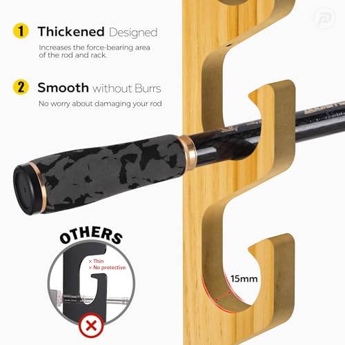 PLUSINNO 5-Rod Wall & Ceiling Mount Fishing Rod Holder | Poles Storage Rack, 1 Pack