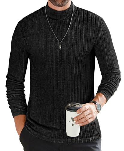 Men's Fleece Mock Turtleneck Pullover Shirt - Black, X-Large