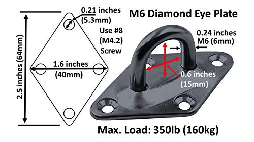Heavy Duty Diamond Pad Eye Plates - Black Zinc 2-Pack M6