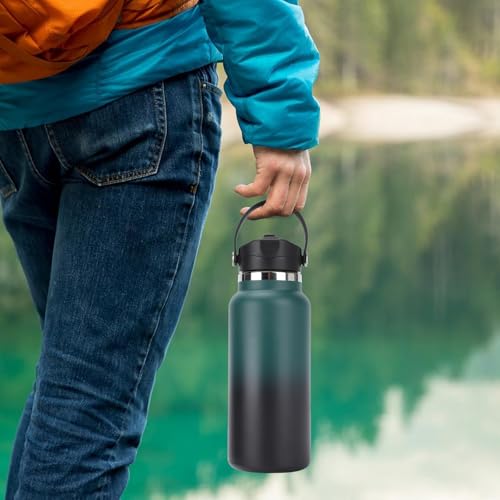SYACOT Black Straw Lid for Wide Mouth Water Bottles 12oz-128oz, Flip Top, Leak-Proof, Includes Straws & Brush