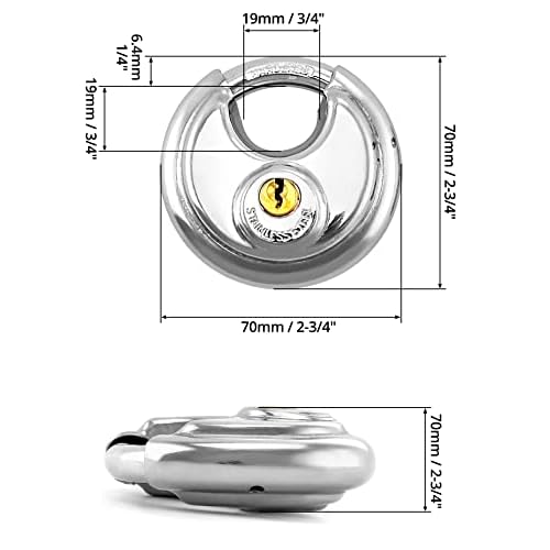 QWORK Keyed Alike Disc Padlock, 8 Pack Stainless Steel Discus Lock with 3/8-Inch Shackle, 2-3/4 in Wide, for Garages, Fence, Sheds and Storage Unit