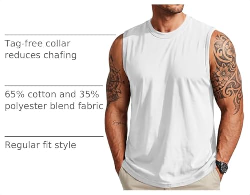 MAGCOMSEN Men's X-Large White Sleeveless Workout Tank Top - Moisture Wicking Gym Shirt