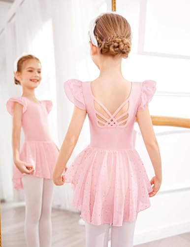 Arshiner Girls Ruffle Sleeve Ballet Leotard Criss-Cross Back Dance