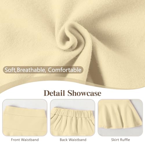 Pleated Skorts for Girls with Built-in Shorts - Cream, 7-8 Years