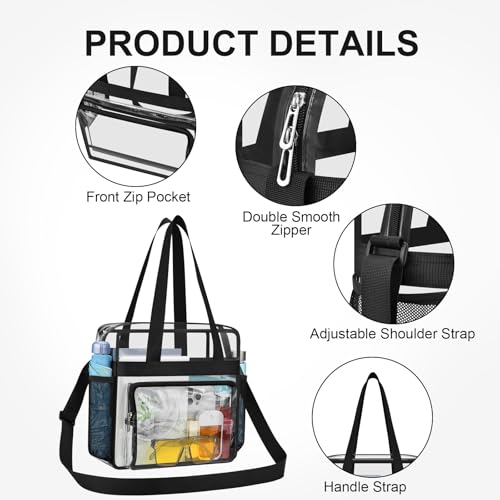 Clear Tote Bag - Stadium Approved Transparent Crossbody - Black