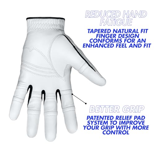 Men's StableGrip 2.0 Golf Glove - Premium Cabretta Leather, White, Large, Left