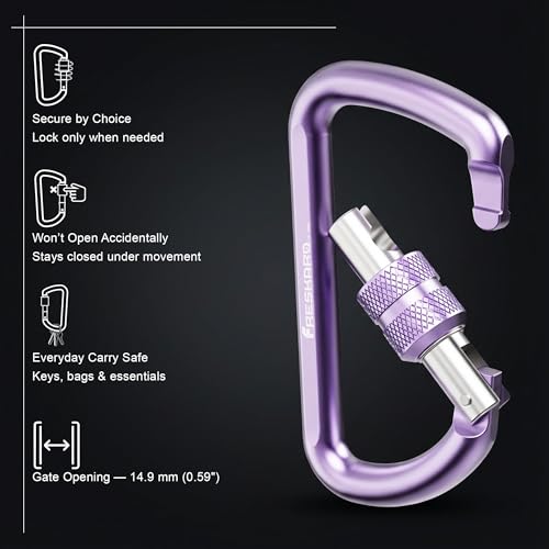 Purple 3-Pack Locking Carabiners 3 Inches, Strong 12kN D-Shape Outdoor Gear